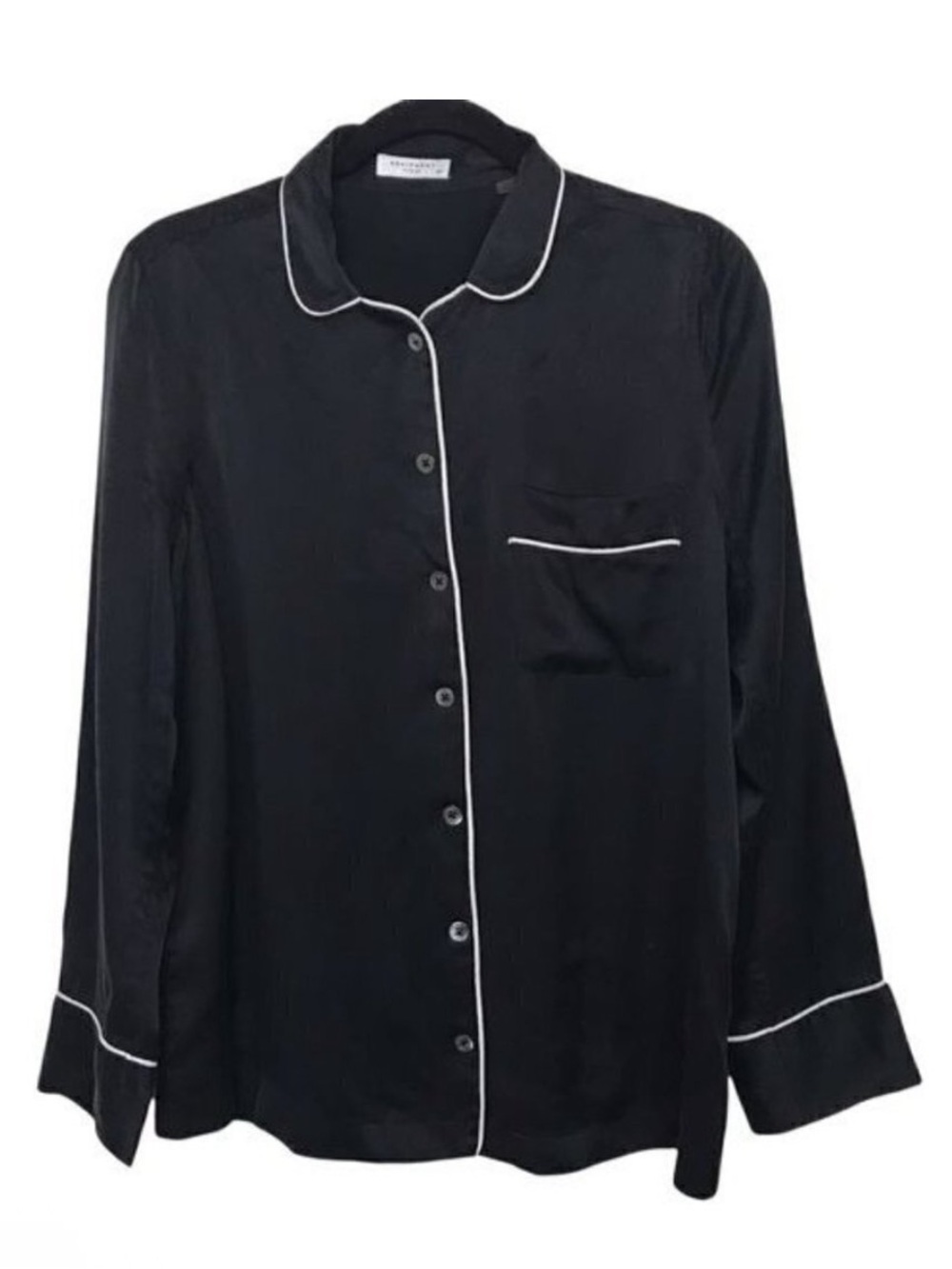 Equipment Black 100% Silk Satin Lillian Pajama Button Down Shirt Small